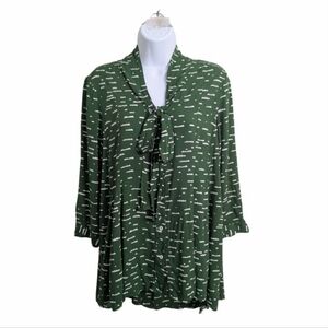 Maeve By Anthropologie Green Tie Neck Swing Blouse Cloud Print Long Sleeve S